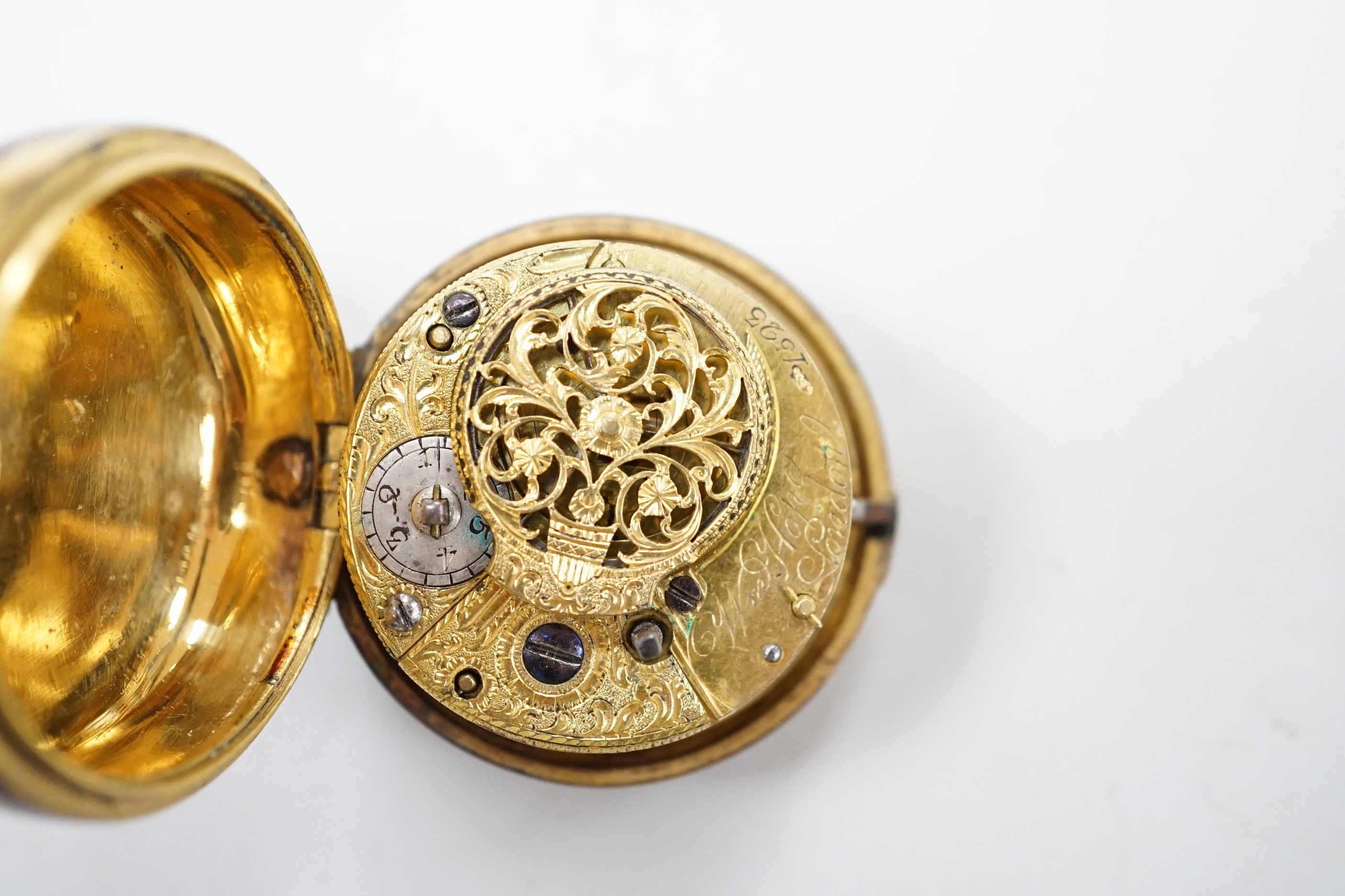 An 18th century gilt metal pair cased keywind verge pocket watch, by William Hope, London, with Roman dial, the signed movement numbered 1523.
